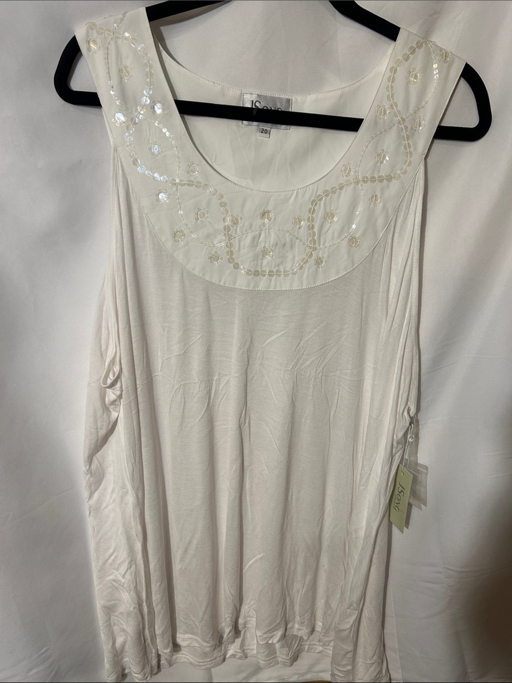 J. Song Collection Ivory Blouse with sequin Trim neck line. NWT